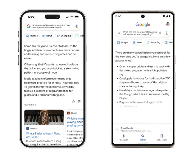 Google AI Overview in Search displaying AI-generated answers to user queries on mobile devices.