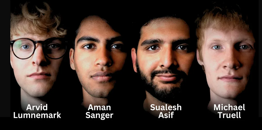 Portrait of Cursor AI founders Arvid Lunnemark, Aman Sanger, Sualeh Asif, and Michael Truell, creators of the AI-powered code editor.