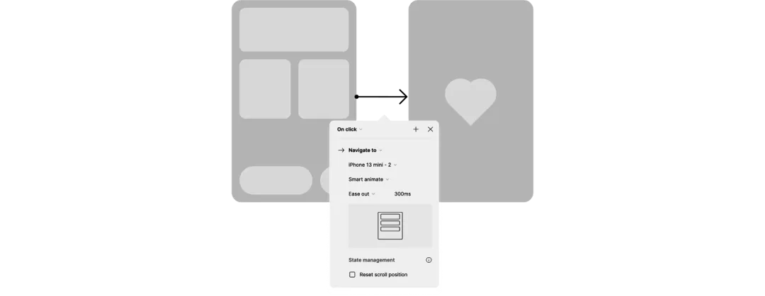 Figma prototype demonstrating Smart Animate transitions and interactive navigation between mobile app screens.