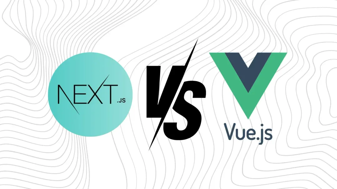 Logos of Next.js and Vue.js separated by a bold "VS" on wavy white lines. The tone is competitive, highlighting a tech showdown.