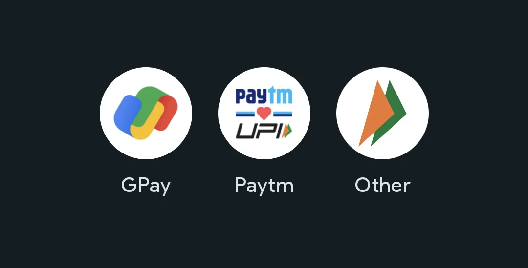 UPI payment selection screen displaying Google Pay, Paytm, and Other supported UPI apps for completing a digital payment.