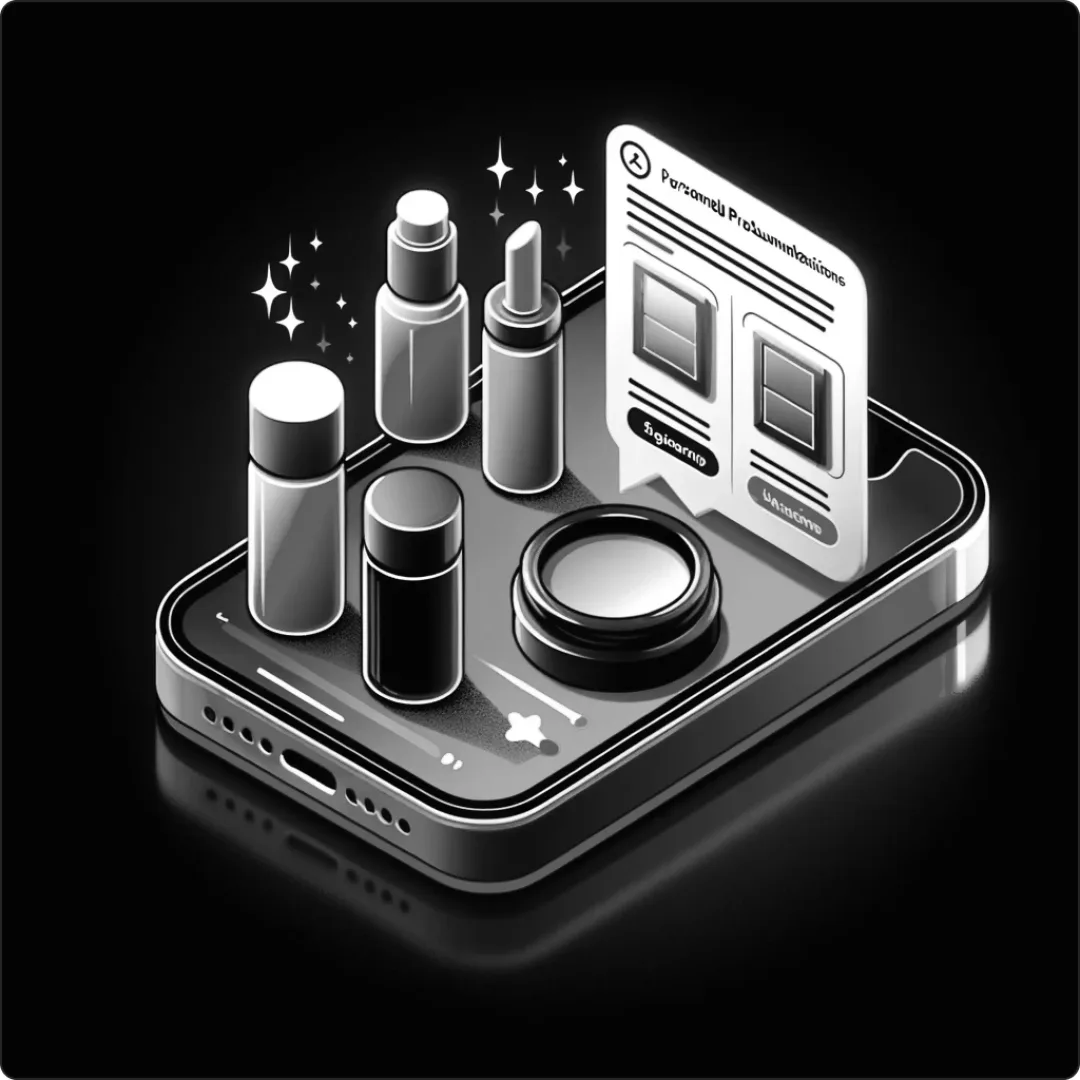 Mobile beauty app displaying personalized skincare and cosmetic product recommendations based on AI analysis.