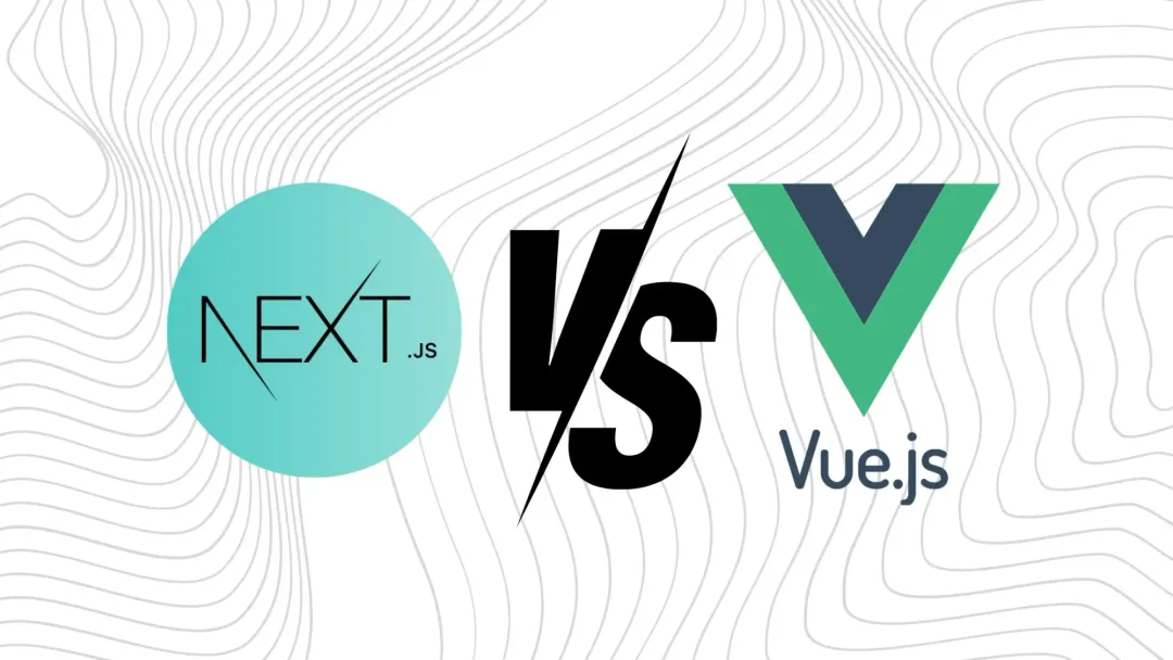 Logos of Next.js and Vue.js separated by a bold "VS" on wavy white lines. The tone is competitive, highlighting a tech showdown.